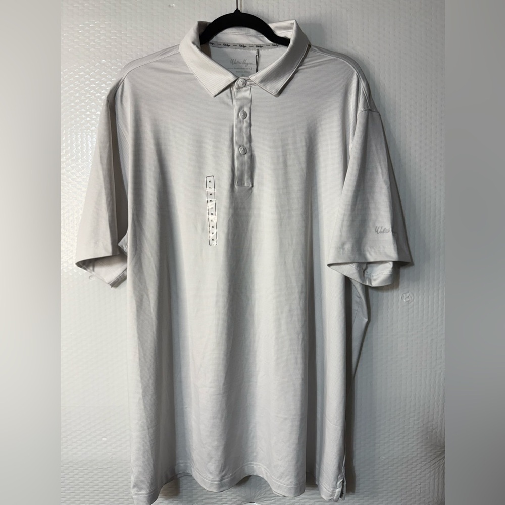 NWT Men's Walter Hagen XL P11 Championship Stripe Polo Pure White/Cloud Grey